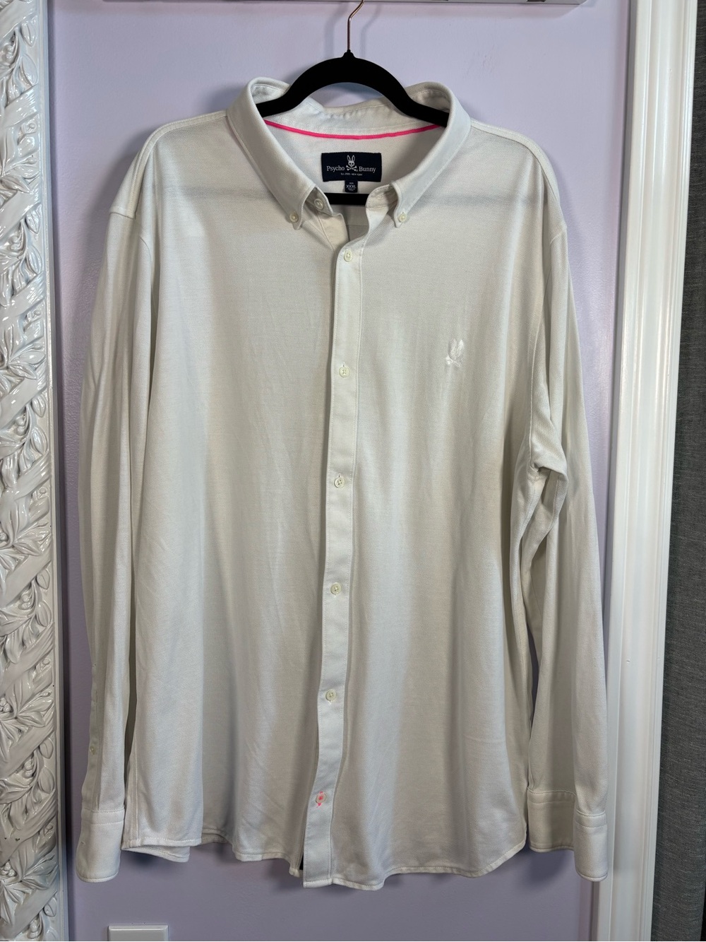 Psycho Bunny Men's Button-Down Long Sleeve Shirt in White Size XXXL